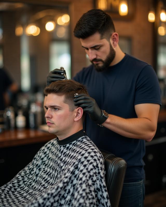 Expert barber at Gilded Shears in downtown Mobile, AL delivering a precise haircut